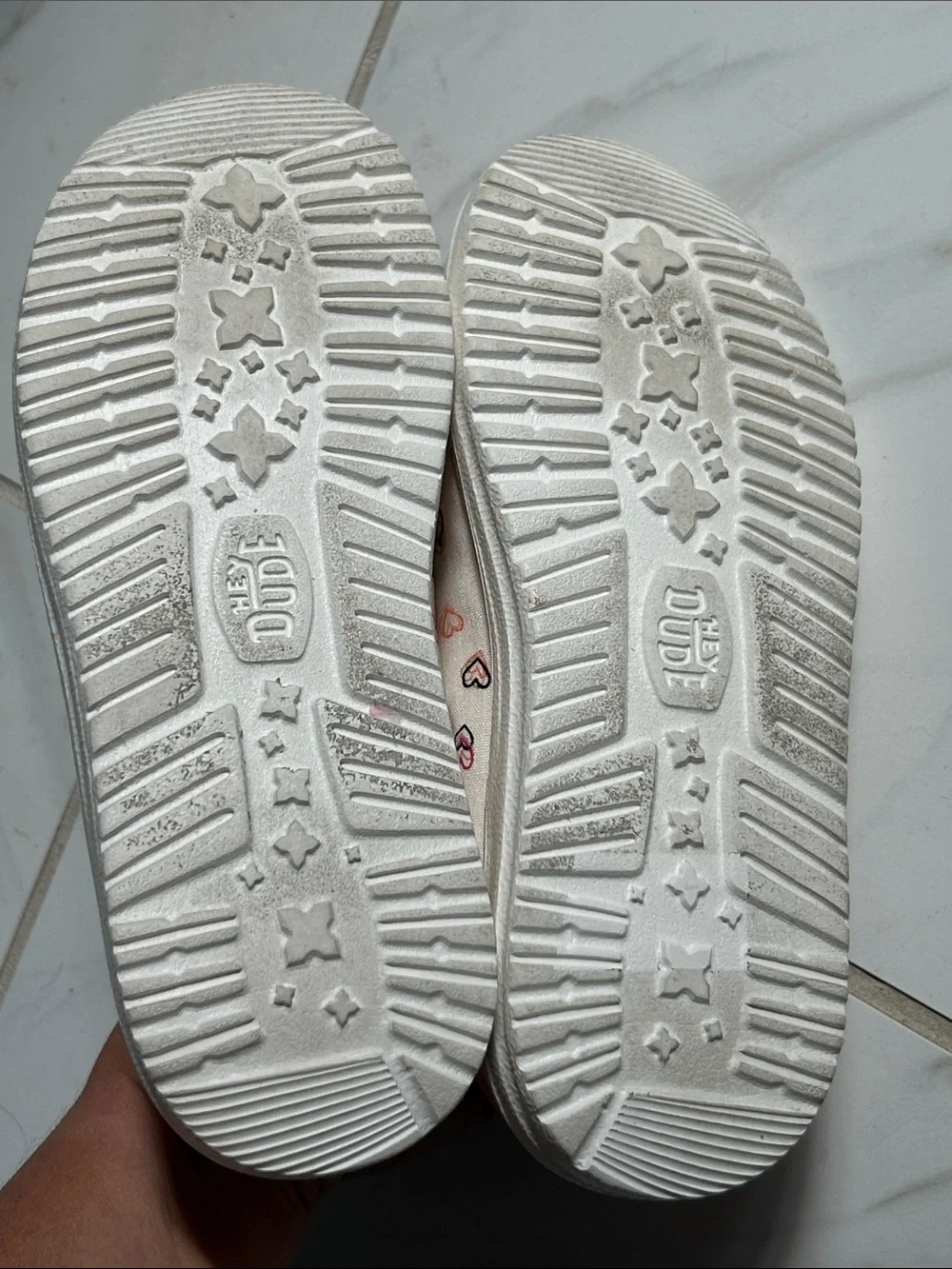 Hey Dude Kids Moccasins with Pink Heart Print and Hot Pink Laces